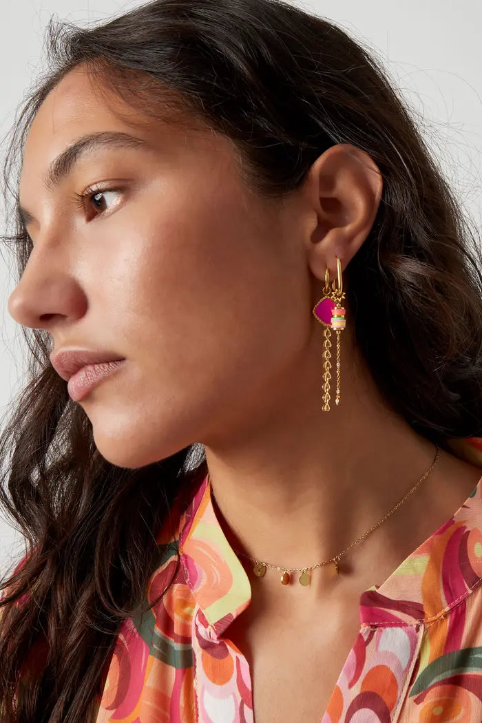 EARRINGS COLORFUL BEADS WITH CHAIN